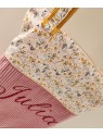 Tote bag zippé personnalisé velours vieux rose et coton fleuri