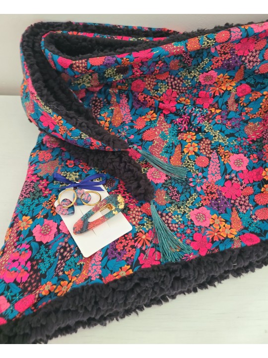 Chèche liberty Ciara et sherpa noire douce et chaude