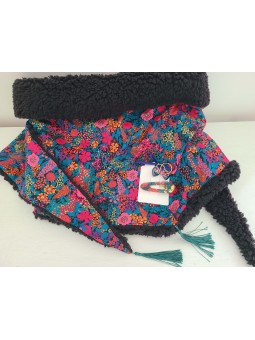 Chèche liberty Ciara et sherpa noire douce et chaude