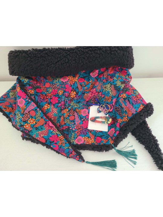 Chèche liberty Ciara et sherpa noire douce et chaude