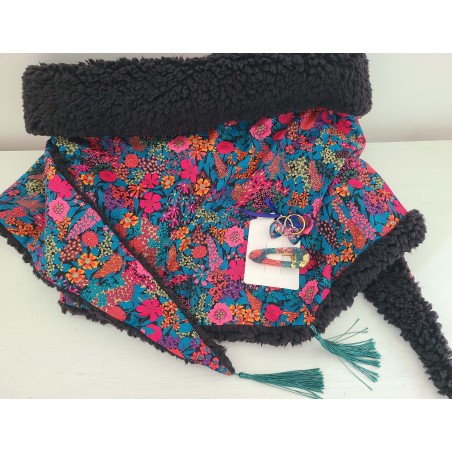 Chèche liberty Ciara et sherpa noire douce et chaude