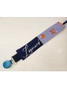 Attache tétine marine et bleue petits renards personnalisée prénom