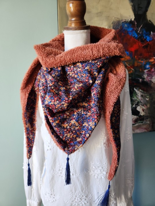 Chèche liberty Wiltshire tons d'automne et sherpa terracotta