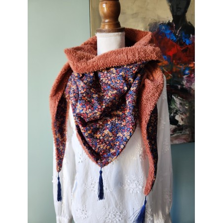 Chèche liberty Wiltshire tons d'automne et sherpa terracotta
