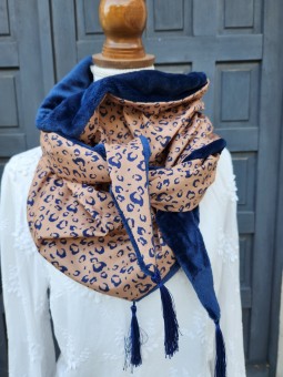 Chèche léopard et minkee marine extra doux et chaud