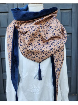 Chèche léopard et minkee marine extra doux et chaud