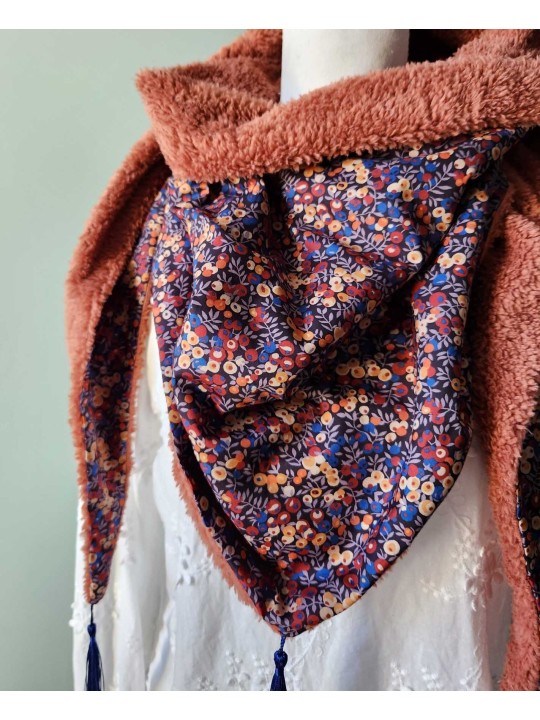 Chèche liberty Wiltshire tons d'automne et sherpa terracotta