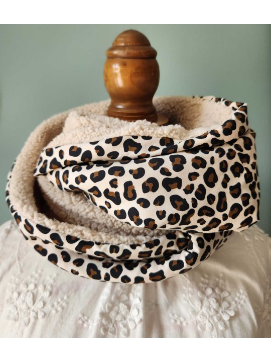 Snood double léopard et moumoute extra doux et chaud