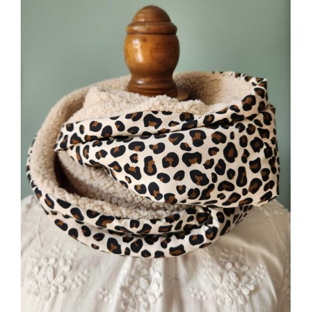 Snood double léopard et moumoute extra doux et chaud