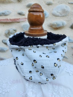Snood double gaze léopard et moumoute extra douce et chaude