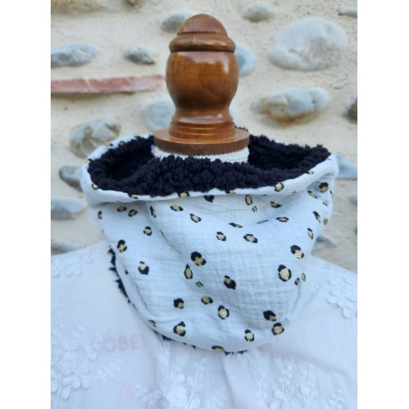 Snood double gaze léopard et moumoute extra douce et chaude