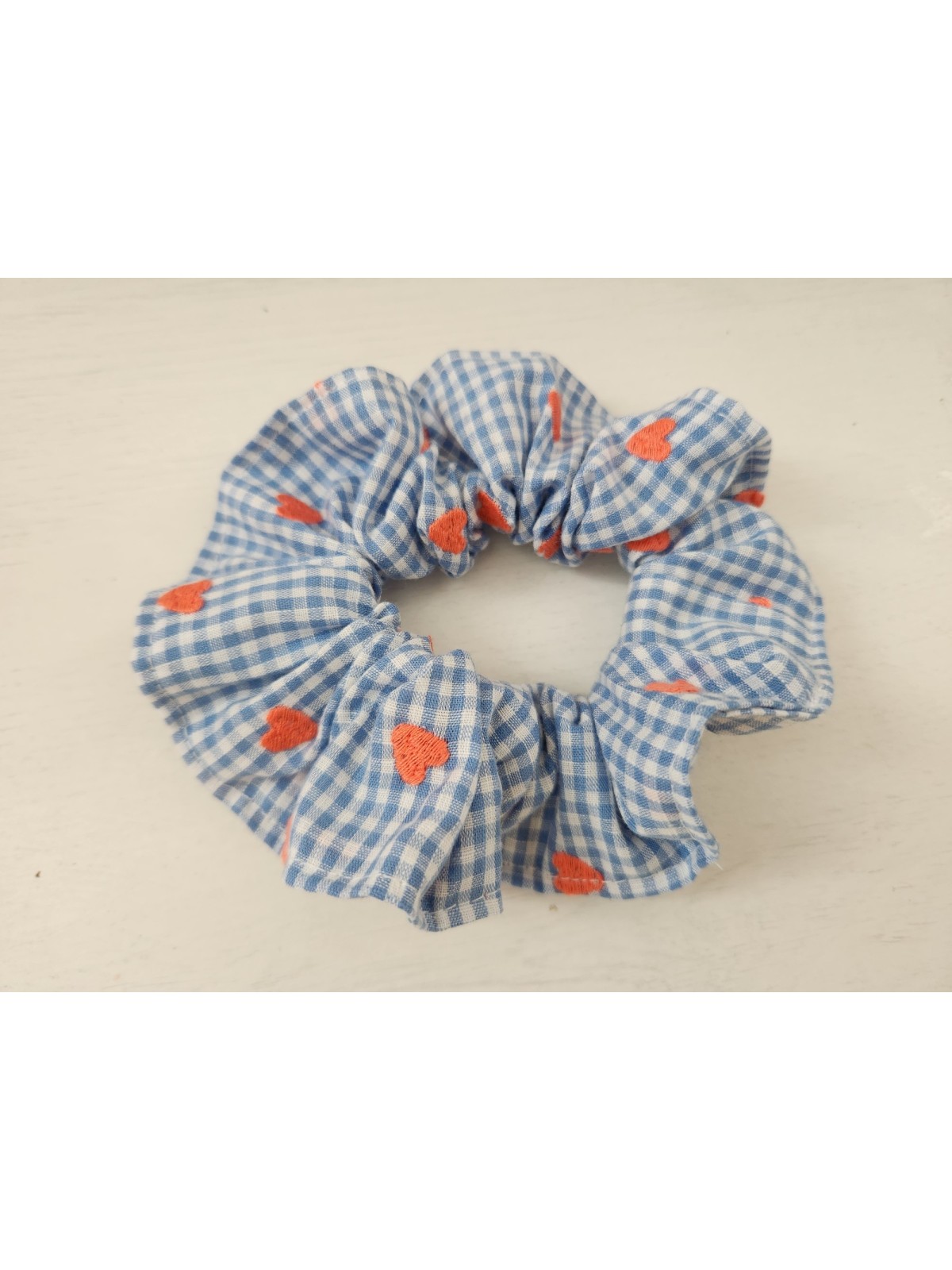 Chouchou en coton vichy coeurs
