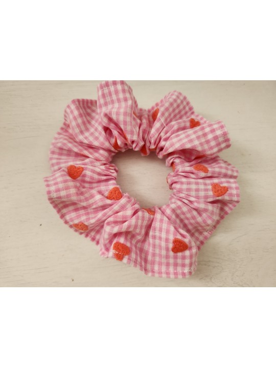Chouchou en coton vichy coeurs
