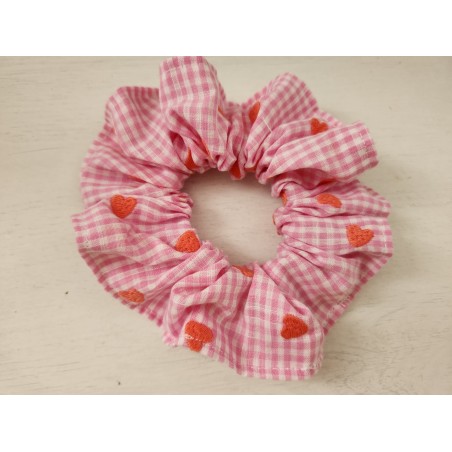 Chouchou en coton vichy coeurs
