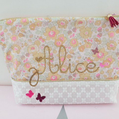 Trousse en coton avec noeud Liberty et médaille acier personnalisée