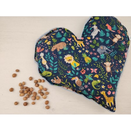 Bouillotte coeur de noyaux de cerise coton jungle / minkee tout doux