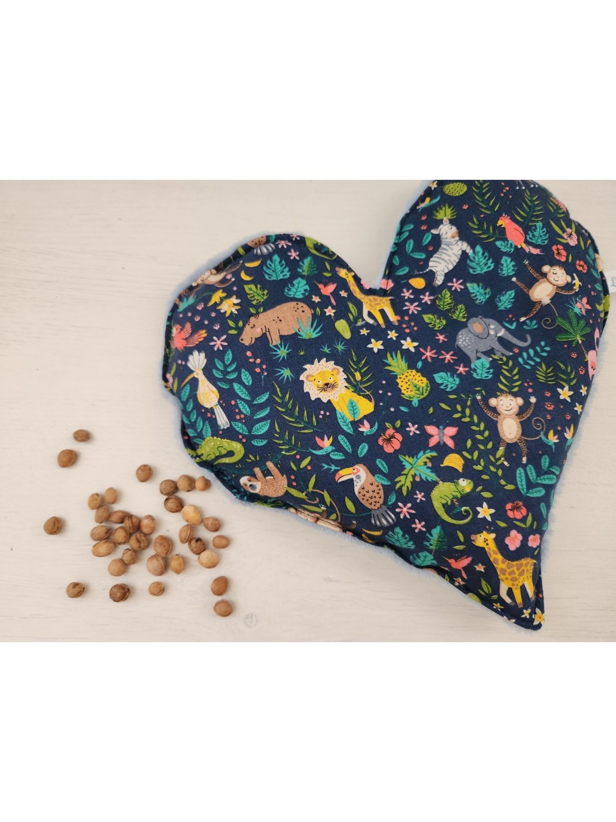 Bouillotte coeur de noyaux de cerise coton jungle / minkee tout doux