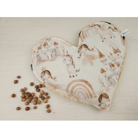 Bouillotte coeur de noyaux de cerise coton licornes / minkee tout doux