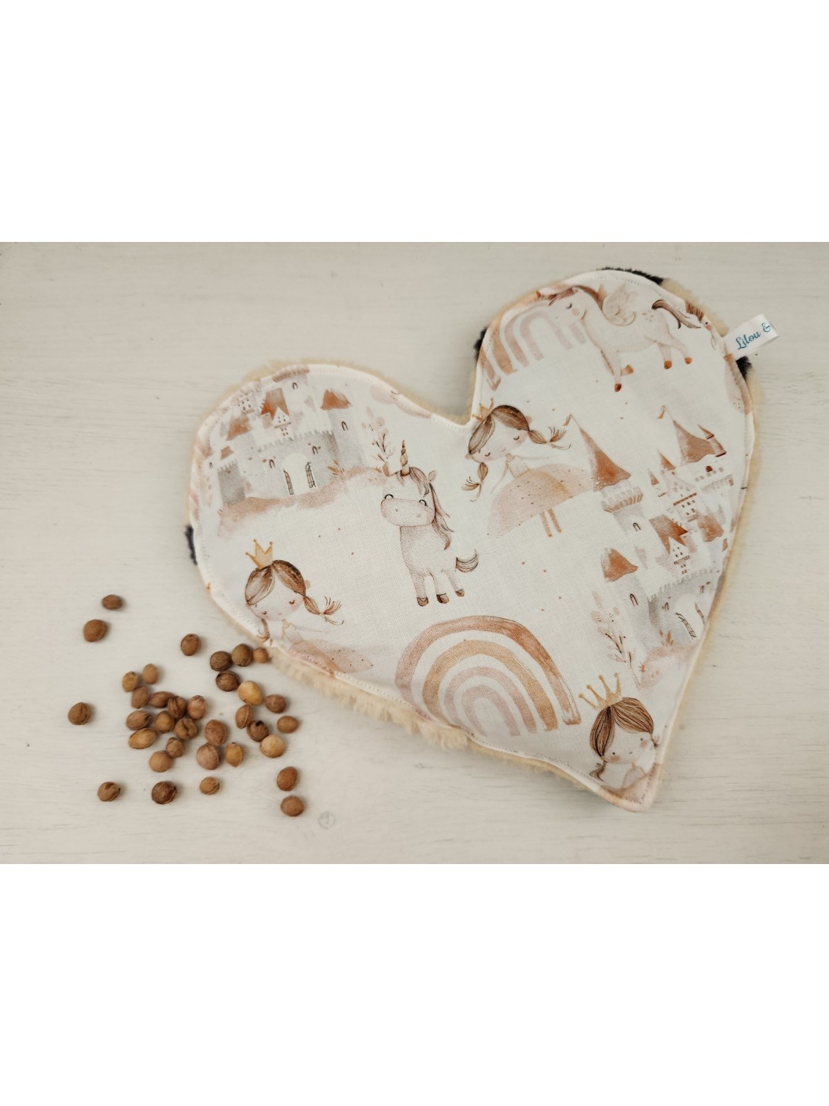 Bouillotte coeur de noyaux de cerise coton licornes / minkee tout doux