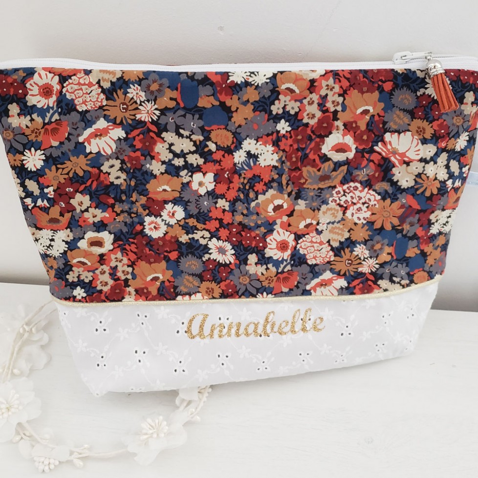 Trousse en coton avec noeud Liberty et médaille acier personnalisée