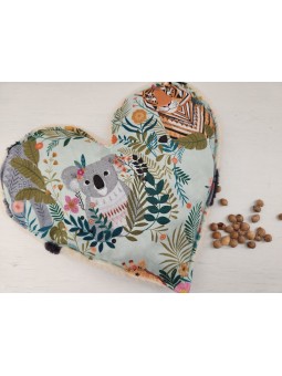 Bouillotte coeur de noyaux de cerise coton jungle / minkee tout doux