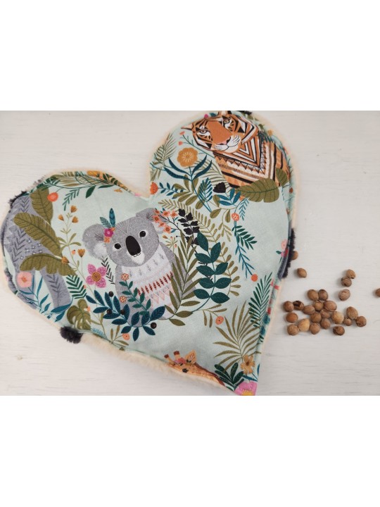 Bouillotte coeur de noyaux de cerise coton jungle / minkee tout doux