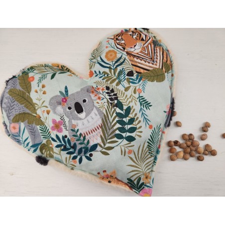 Bouillotte coeur de noyaux de cerise coton jungle / minkee tout doux