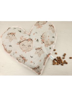 Bouillotte coeur de noyaux de cerise coton lunes / minkee tout doux