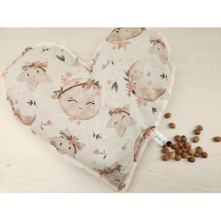 Bouillotte coeur de noyaux de cerise coton lunes / minkee tout doux
