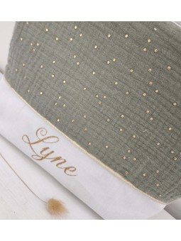 Trousse de toilette personnalisée double gaze vert kaki et or