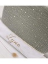 Trousse de toilette personnalisée double gaze vert kaki et or