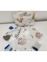 Doudou étiquettes mixte gris bleu petites lunes, personnalisé tout doux