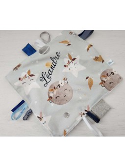 Doudou étiquettes mixte gris bleu petites lunes, personnalisé tout doux