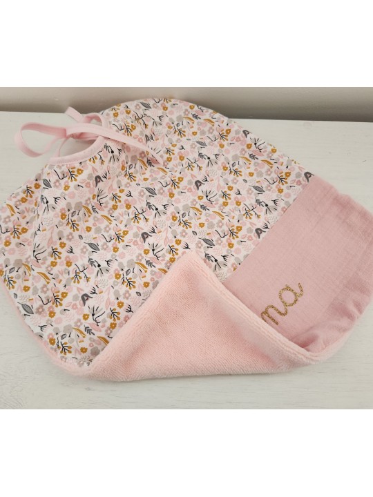 Bavoir personnalisé en coton floral, double gaze / éponge de bambou