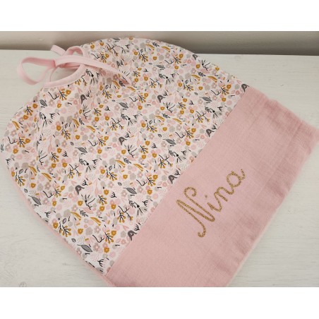 Bavoir personnalisé en coton floral, double gaze / éponge de bambou