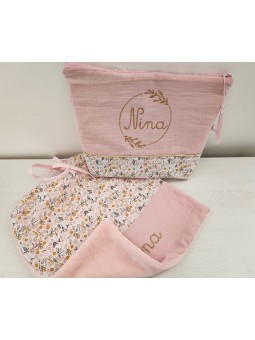 Bavoir personnalisé en coton floral, double gaze / éponge de bambou