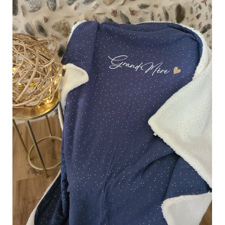 Couverture cocoonning  xxl double gaze marine confettis or moumoute réservée Stéphanie 150x160 à personnaliser