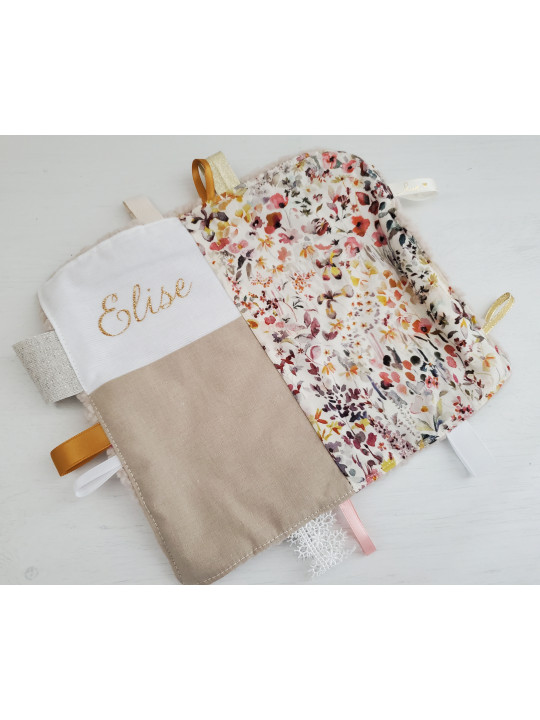 Doudou étiquettes en liberty Felda, personnalisé tout doux