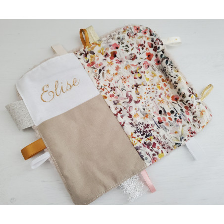 Doudou étiquettes en liberty Felda, personnalisé tout doux