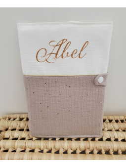 Protège carnet de santé double gaze ficelle et or personnalisable