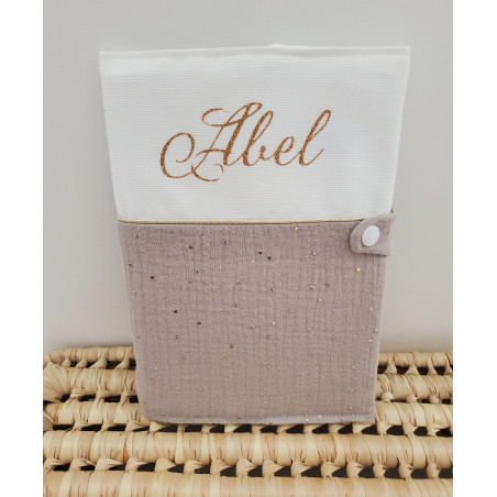 Protège carnet de santé double gaze ficelle et or personnalisable