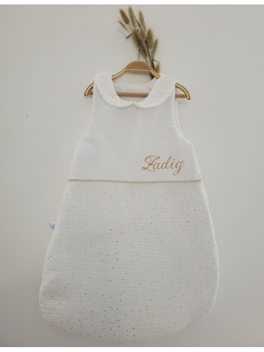 Doudou étiquettes en double gaze blanche et or, personnalisé tout doux