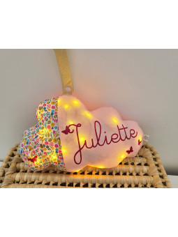 Veilleuse LED nuage personnalisable en coton fleuri rose