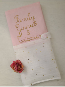 Protège livret de famille personnalisable double gaze confettis or