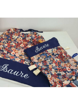 Bavoir liberty Thorpe et coton marine personnalisé prénom