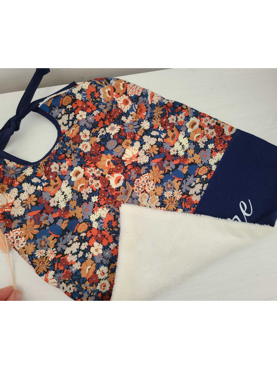 Bavoir liberty Thorpe et coton marine personnalisé prénom