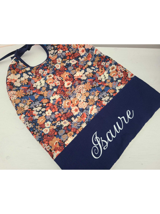 Bavoir liberty Thorpe et coton marine personnalisé prénom