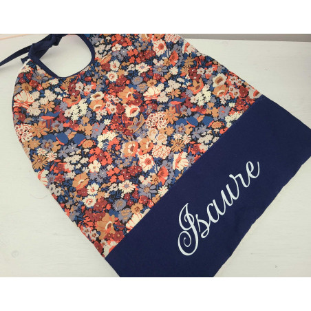 Bavoir liberty Thorpe et coton marine personnalisé prénom
