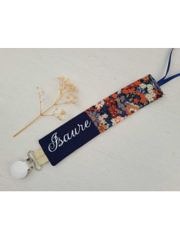 Attache tétine liberty Thorpe, marine et or personnalisée