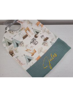 Bavoir coton thème forêt / éponge personnalisé prénom